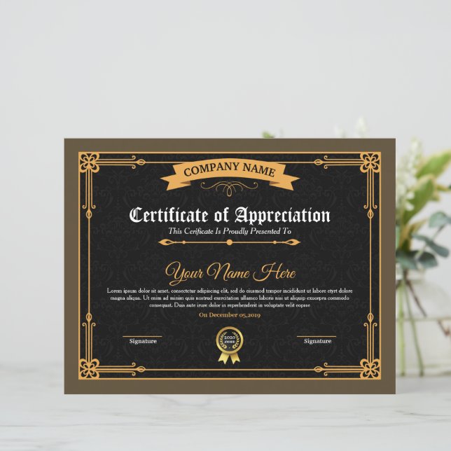 Papier Certificat D'Appréciation Imprimable (Debout devant)