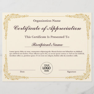 Papier Certificat d'appréciation Prix personnalisable