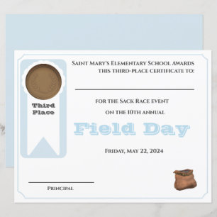Papier Certificat d'attribution 3e place personnalisable