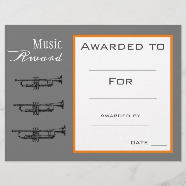 Papier Certificat d'attribution de trompette de musique p (Devant)