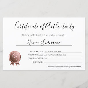 Papier Certificat d'authenticité