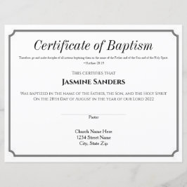 Papier Certificat de baptême
