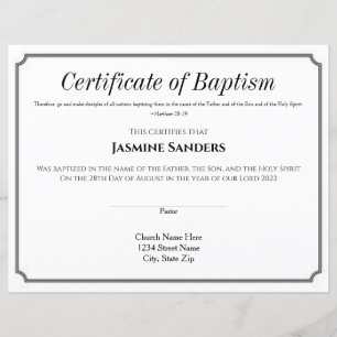Papier Certificat de baptême