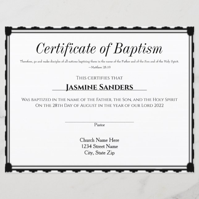 Papier Certificat de baptême (Devant)