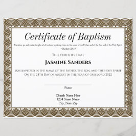 Papier Certificat de baptême de la frontière noire
