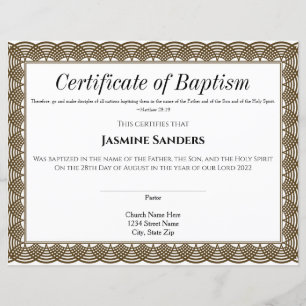 Papier Certificat de baptême de la frontière noire