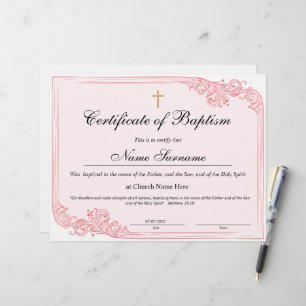 Papier Certificat de baptême, Dédication pour bébés