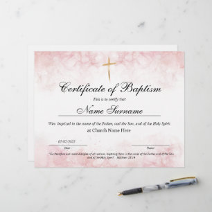 Papier Certificat de baptême, Dédication pour bébés
