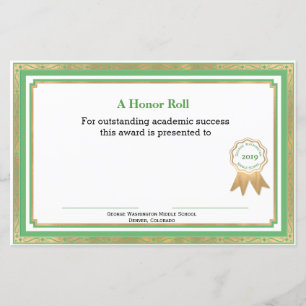 Papier Certificat de bourse d'études Green et Gold