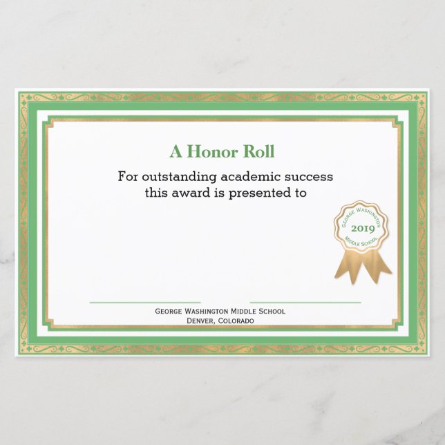 Papier Certificat de bourse d'études Green et Gold (Devant)
