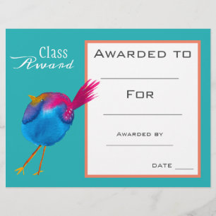Papier Certificat de classe adorable oiseau bleu enfants