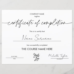 Papier Certificat de Completion Simple Moderne Ajouter Lo