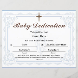 Papier Certificat de dédicace Bébé Bleu