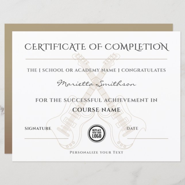 Papier Certificat de fin chic de guitare électrique moder (Devant / Derrière)