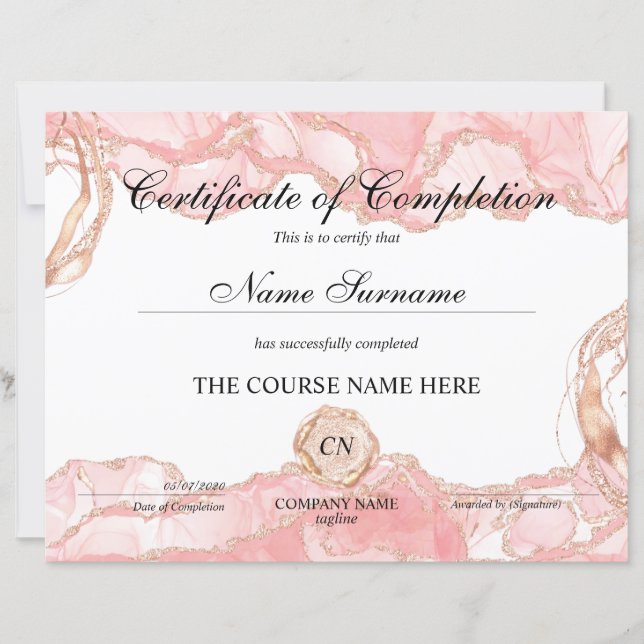 Papier Certificat de fin de cours (Devant)