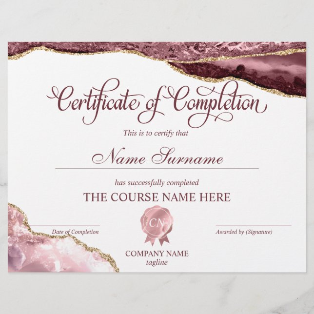 Papier Certificat de fin de cours (Devant)