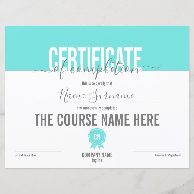 Papier Certificat de fin de cours (Devant)