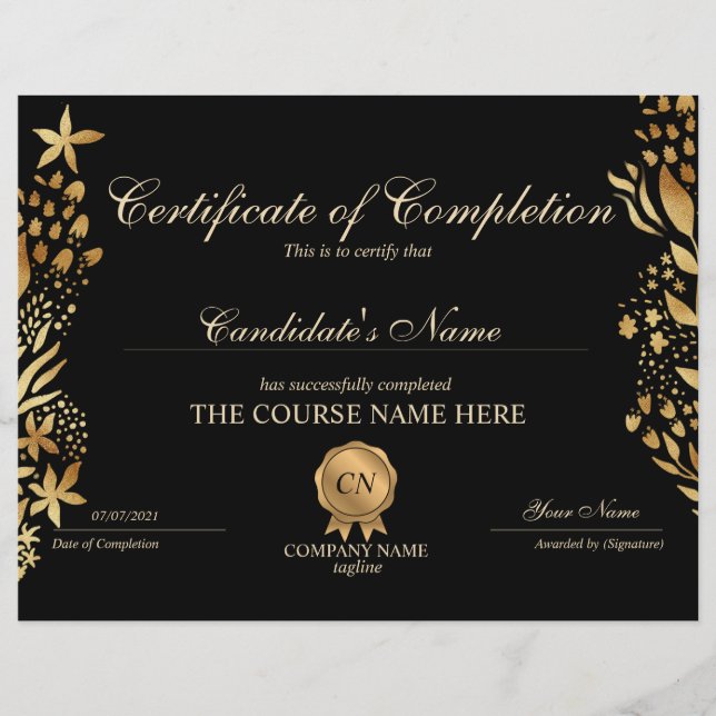 Papier Certificat de fin de cours (Devant)