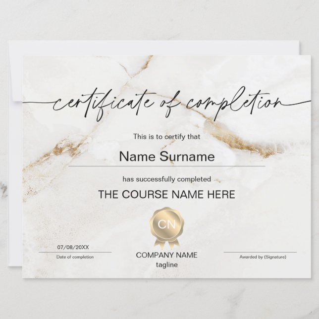 Papier Certificat de fin de cours (Devant)