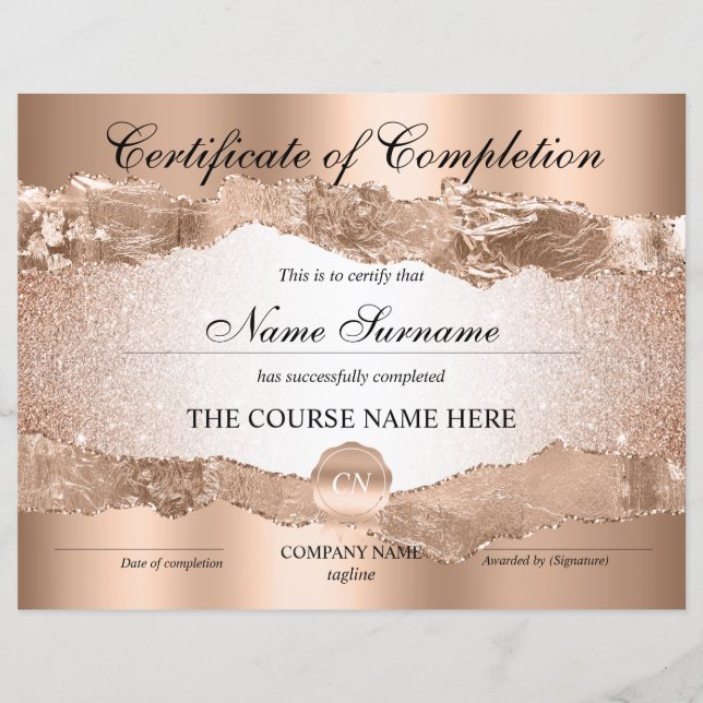 Papier Certificat de fin de cours (Devant)