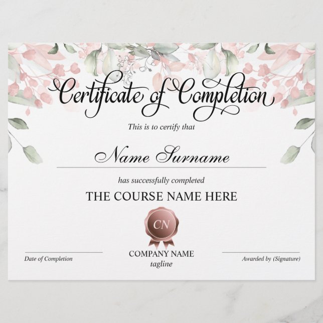 Papier Certificat de fin de cours (Devant)