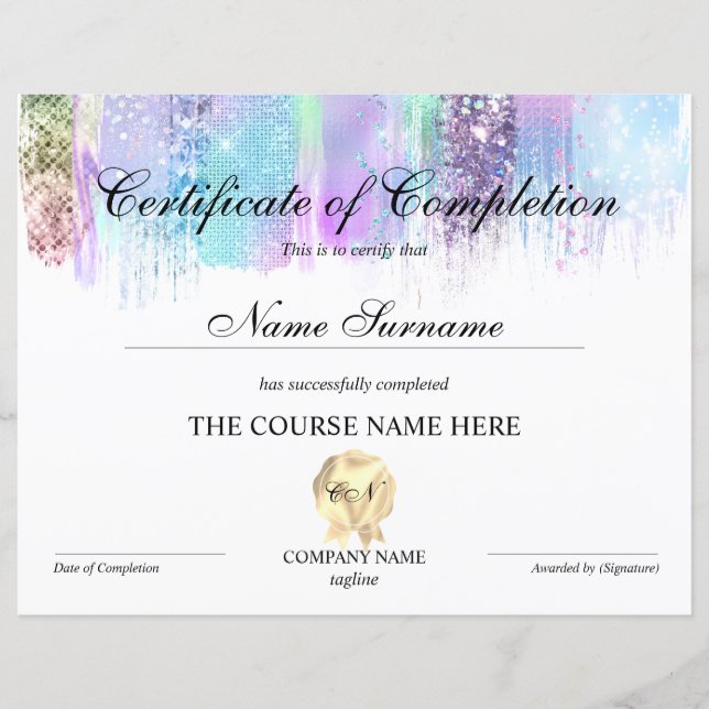 Papier Certificat de fin de cours (Devant)