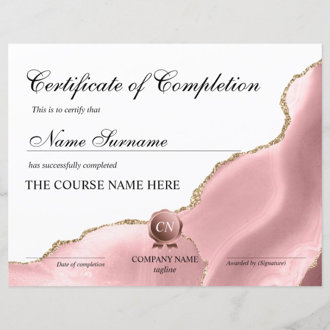 Papier Certificat de fin de cours (Devant)