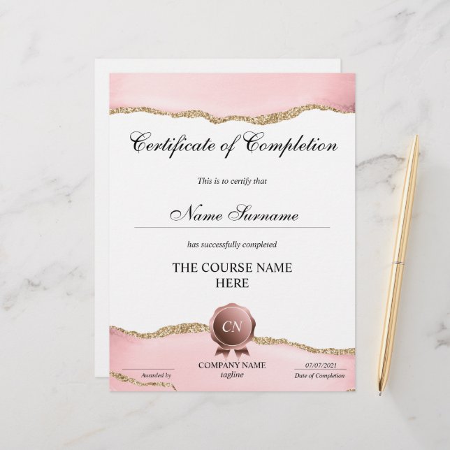 Papier Certificat de fin de cours (Devant/Arrière en situation)