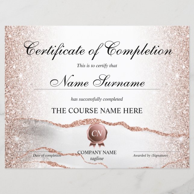 Papier Certificat de fin de cours (Devant)