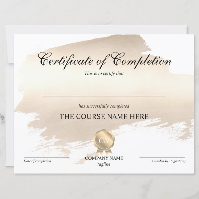 Papier Certificat de fin de cours (Devant)