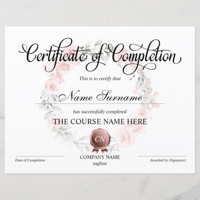 Papier Certificat de fin de cours (Devant)