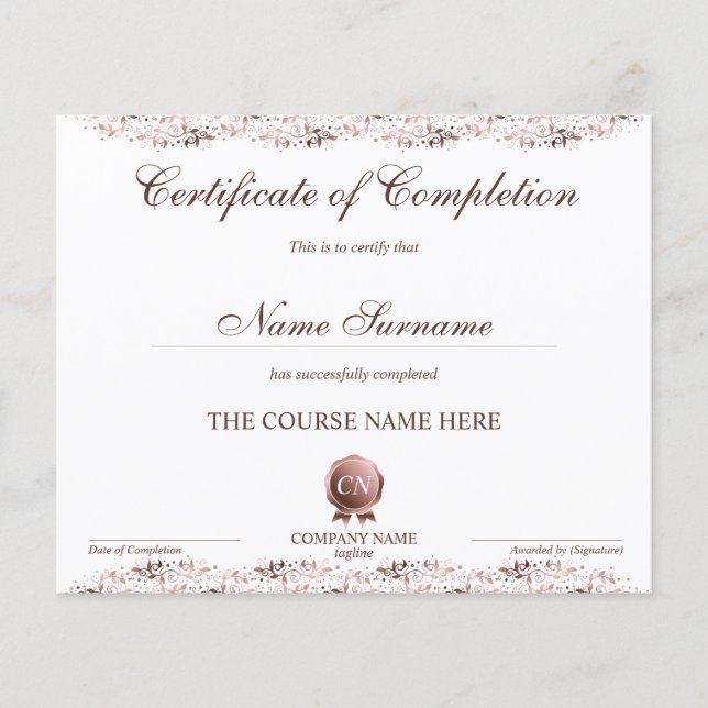 Papier Certificat de fin de cours (Devant)