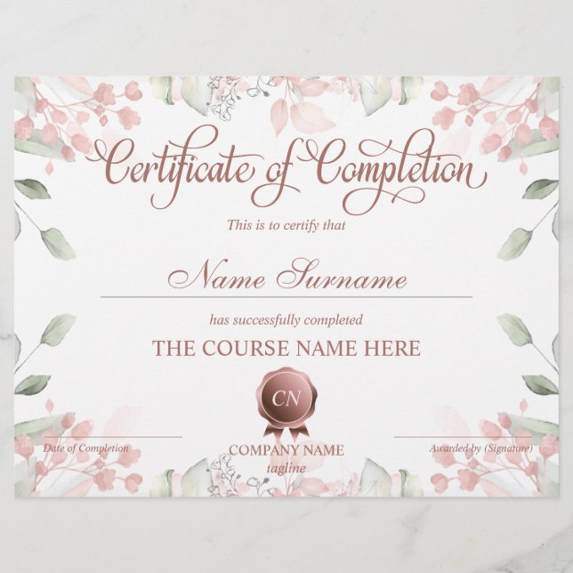 Papier Certificat de fin de cours (Devant)