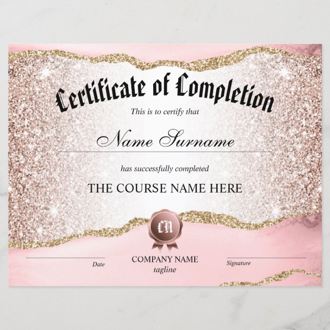 Papier Certificat de fin de cours (Devant)