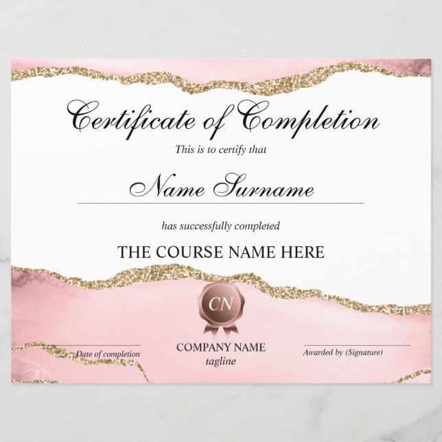 Papier Certificat de fin de cours (Devant)