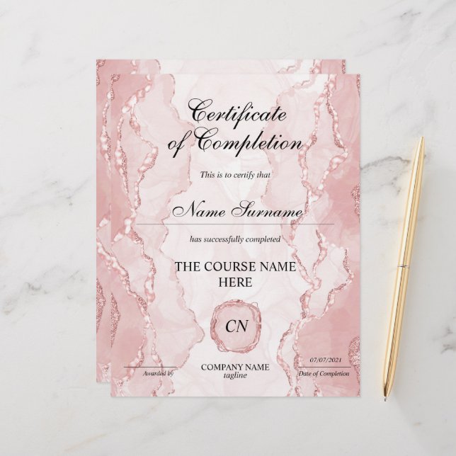 Papier Certificat de fin de cours (Devant/Arrière en situation)