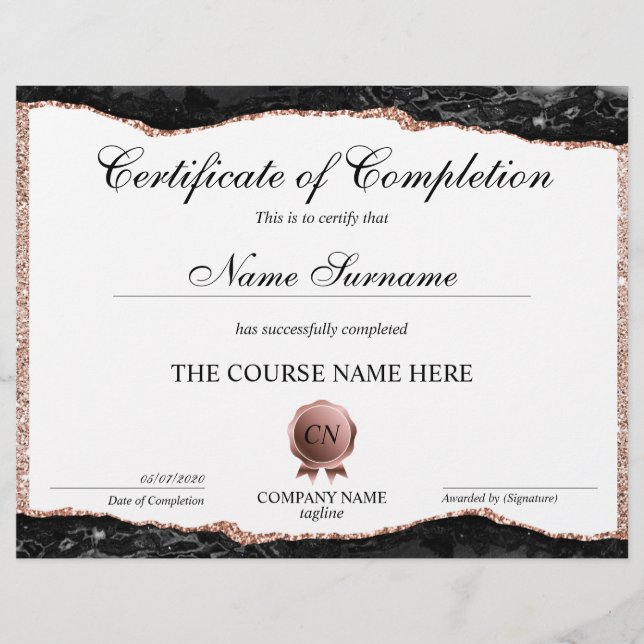 Papier Certificat de fin de cours (Devant)