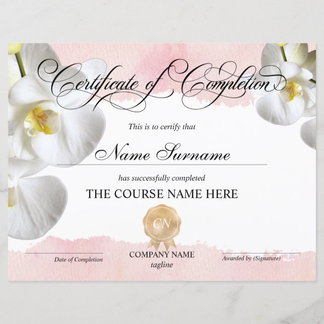 Papier Certificat de fin de cours (Devant)