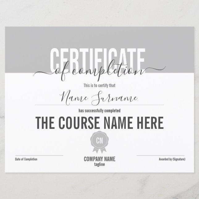 Papier Certificat de fin de cours (Devant)