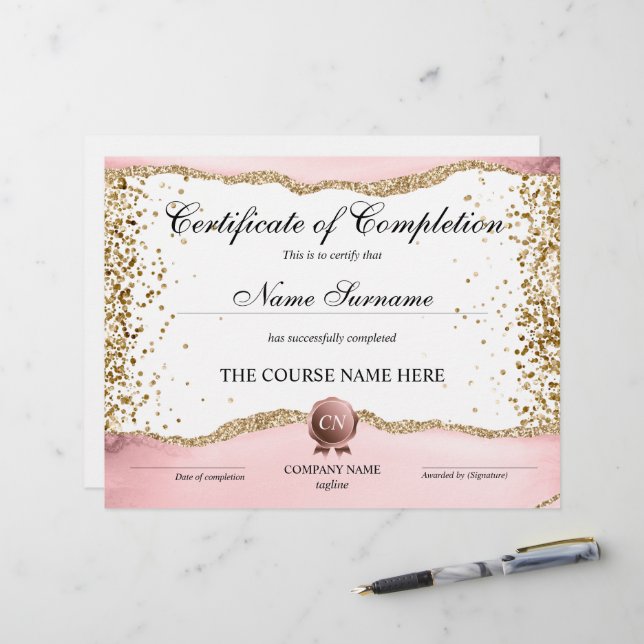 Papier Certificat de fin de cours (Devant/Arrière en situation)