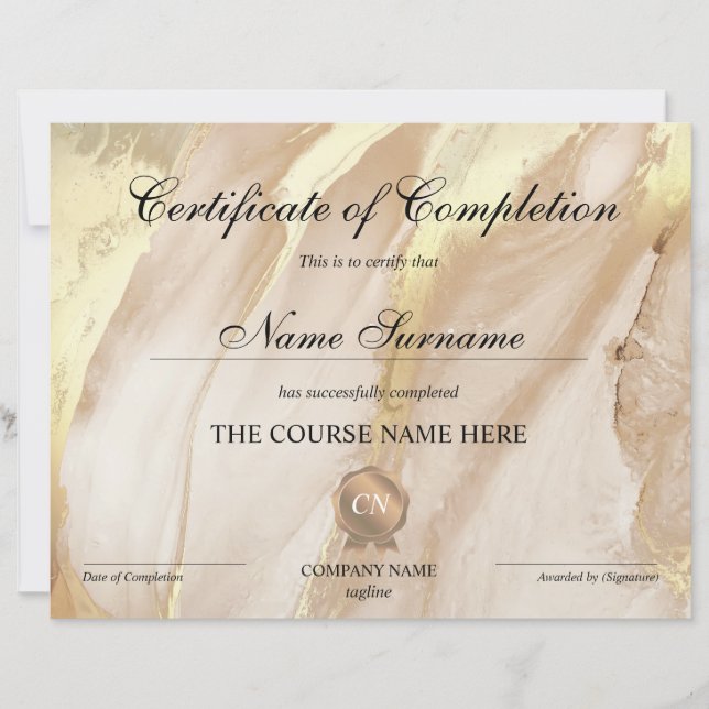 Papier Certificat de fin de cours (Devant)