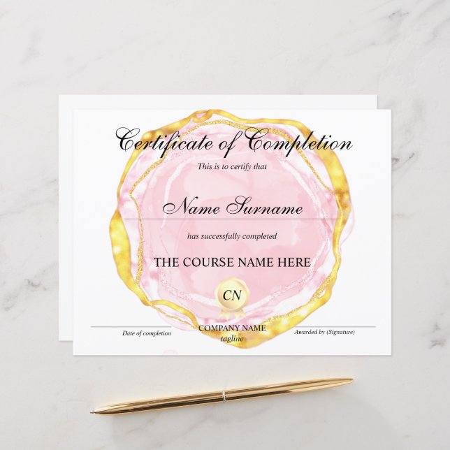 Papier Certificat de fin de cours (Devant/Arrière en situation)