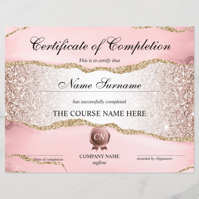 Papier Certificat de fin de cours (Devant)