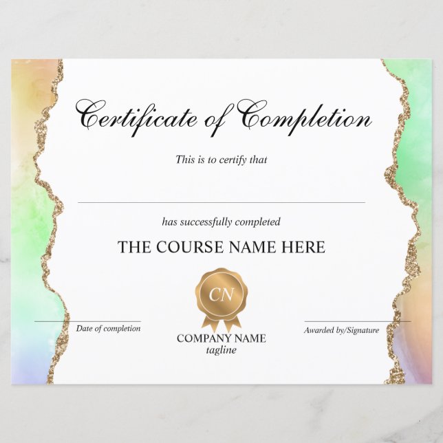 Papier Certificat de fin de cours (Devant)