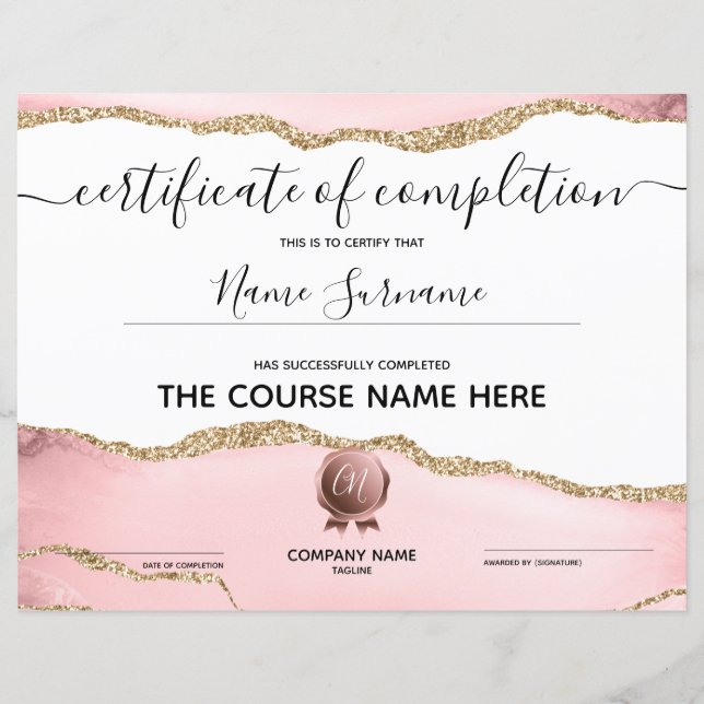 Papier Certificat de fin de cours (Devant)
