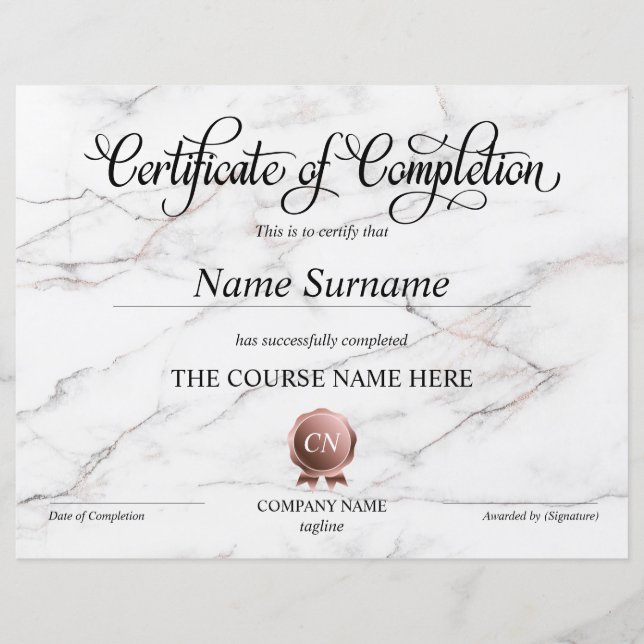 Papier Certificat de fin de cours (Devant)