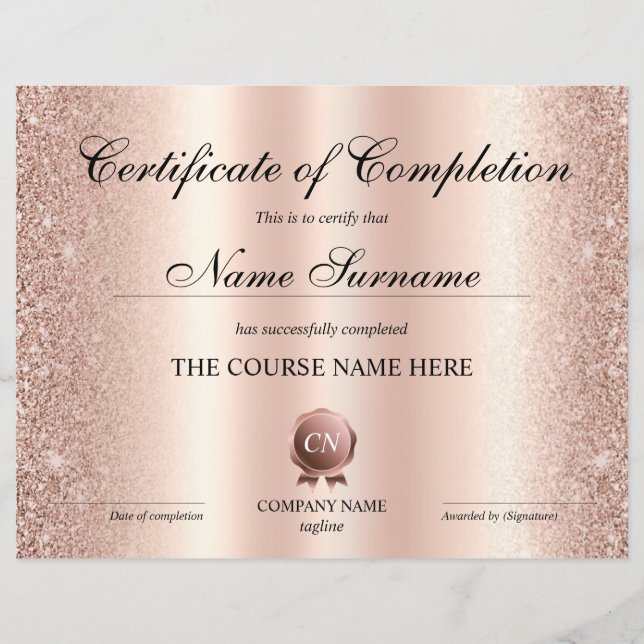 Papier Certificat de fin de cours (Devant)