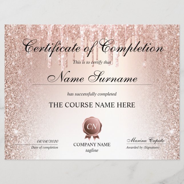 Papier Certificat de fin de cours (Devant)