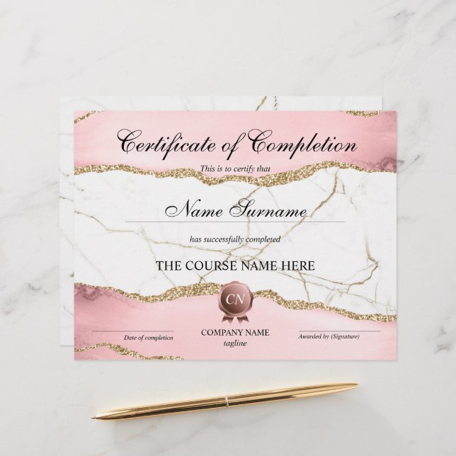 Papier Certificat de fin de cours (Devant/Arrière en situation)