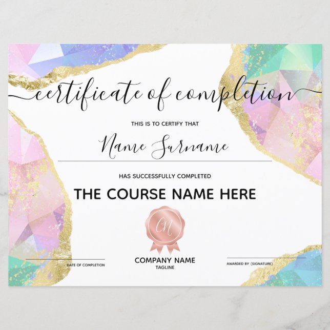 Papier Certificat de fin de cours (Devant)